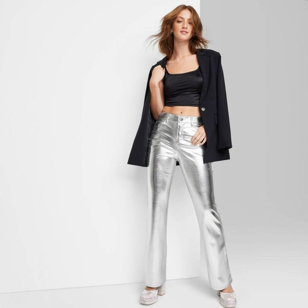 Women's High-Rise Metallic Flare Pants - Wild Fable Silver 8
